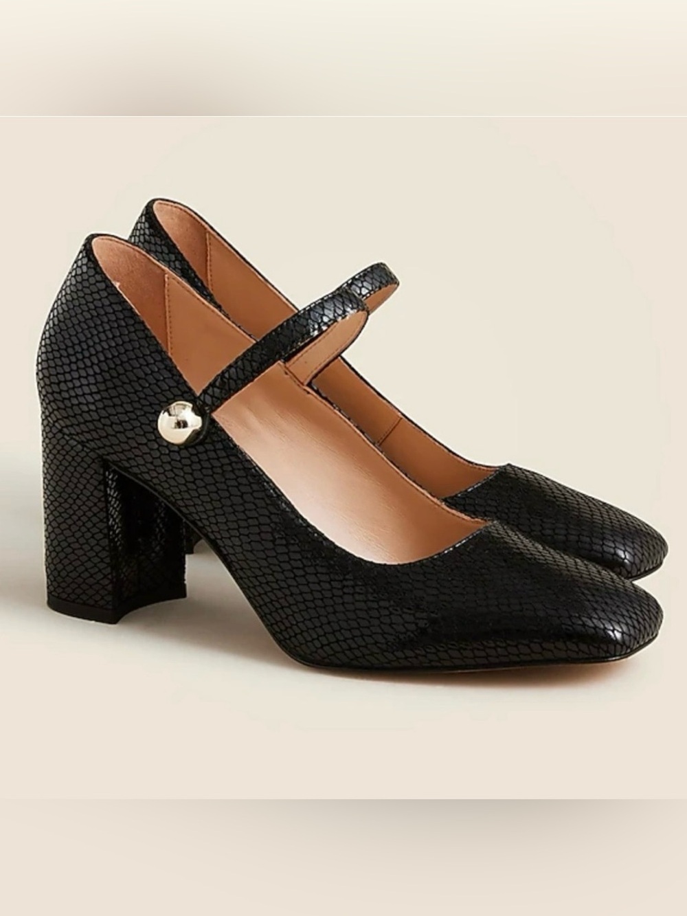 J.Crew Maisie Mary Jane Heels In Snake-embossed Italian Leather